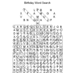 Birthday Word Search Answer Key
